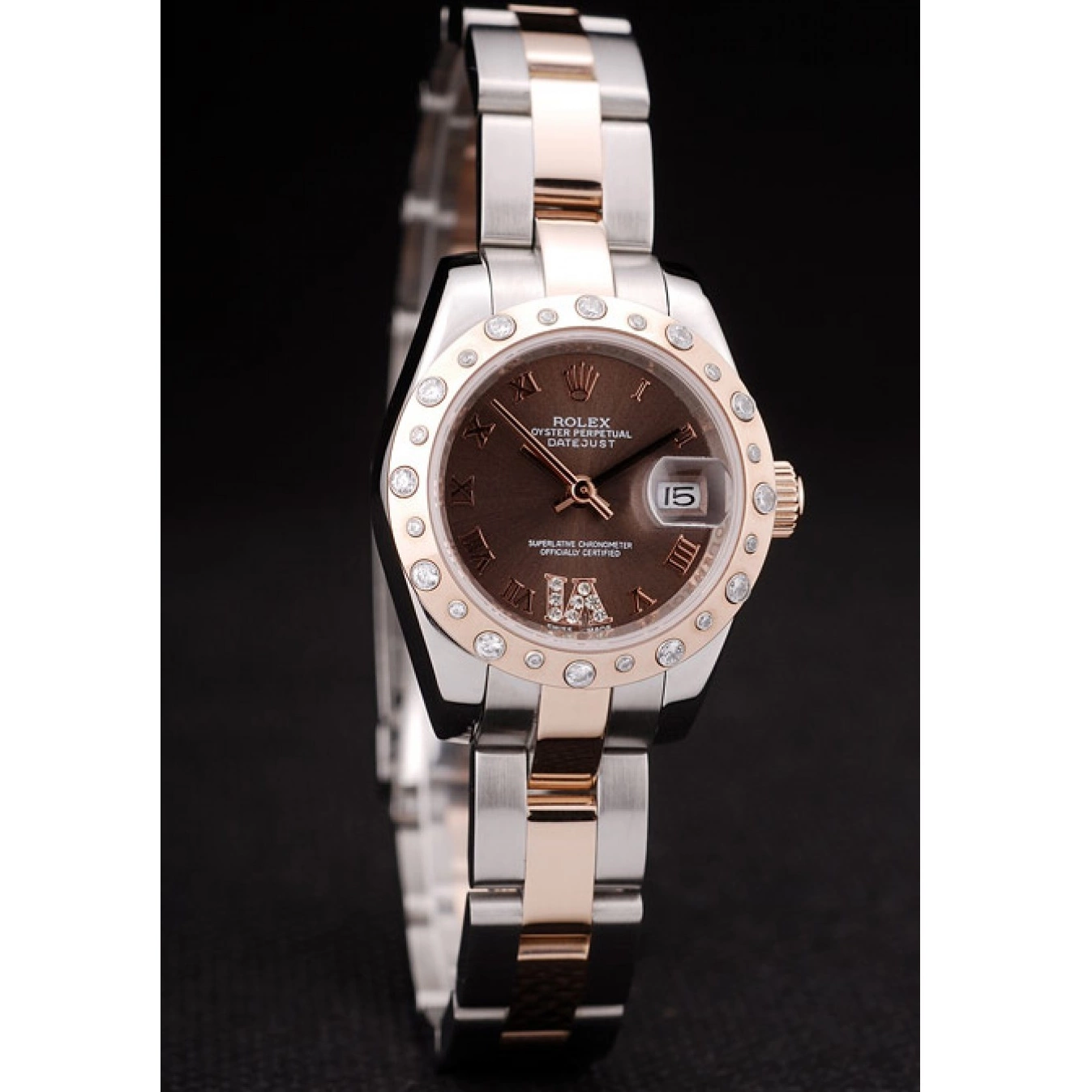 AAA replica watch Dial Plated DateJust Diamond Stainless Steel Brushed Brown Case Rolex 0709